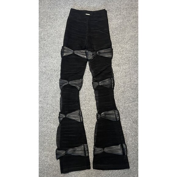 Manière De Voir Black Textured Mesh Overlay Flare Pants UK 4 / US 0 Womens - Picture 8 of 8